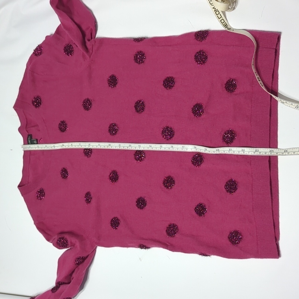 Talbots Women's Sweater Tinsel Dot Pink Metallic Lambs Wool Christmas Holiday M - Picture 6 of 9